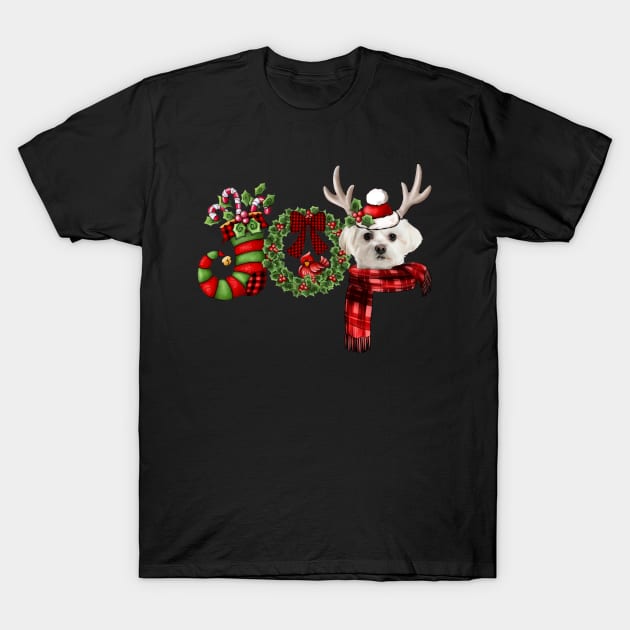 Christmas Joy Dwarf Stocking Reindeer White Maltese T-Shirt by Ripke Jesus